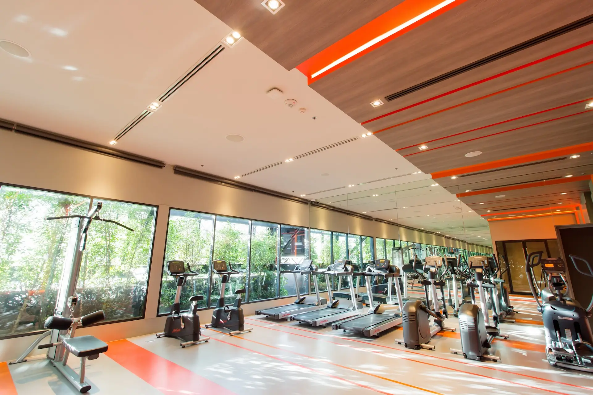 Modern fitness facility with AV-ready amenity spaces