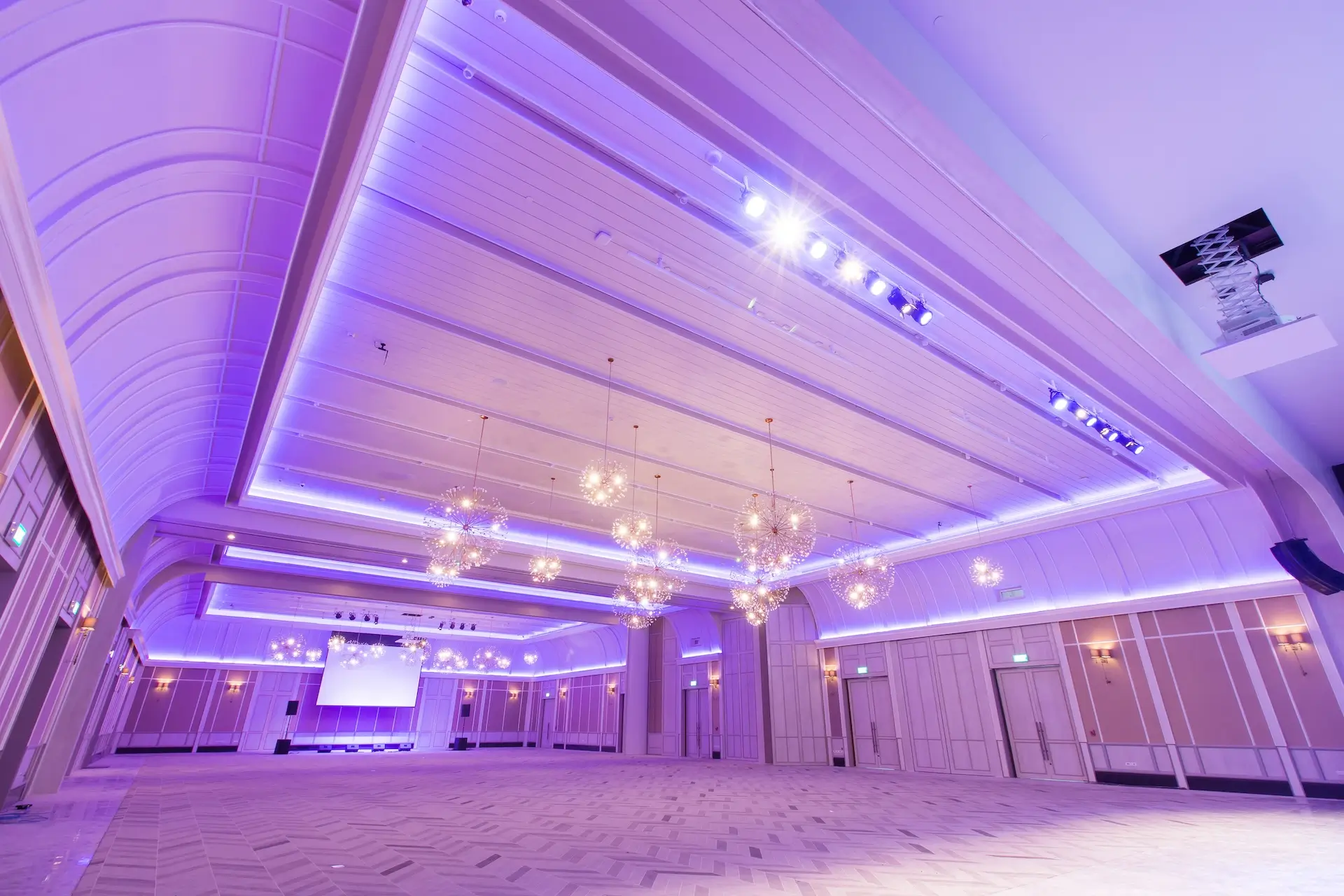 Convention hall with professional AV and lighting systems