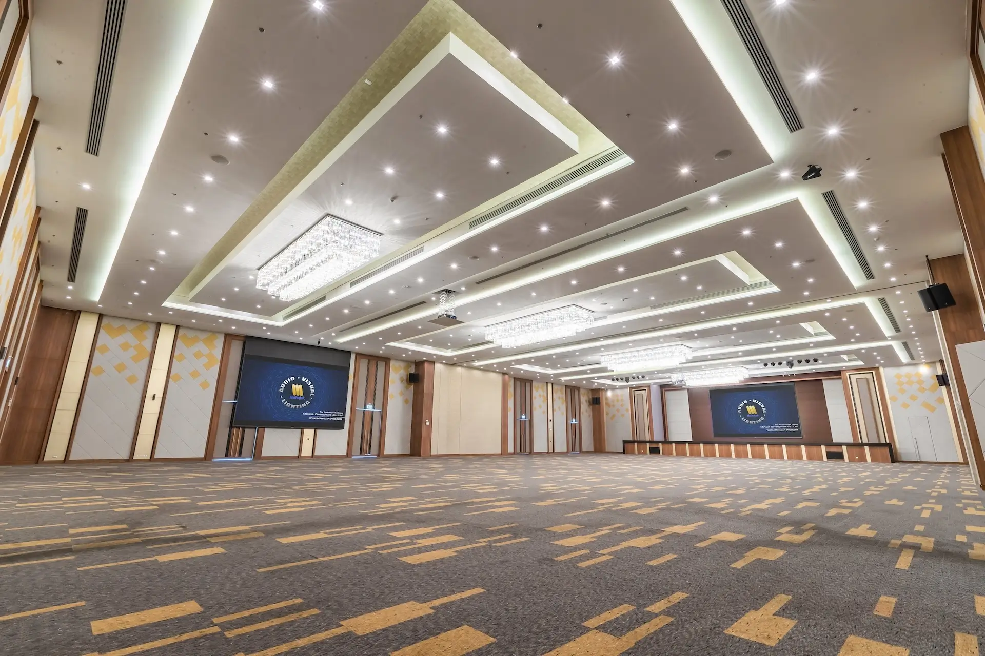 Convention center ballroom with projection screens
