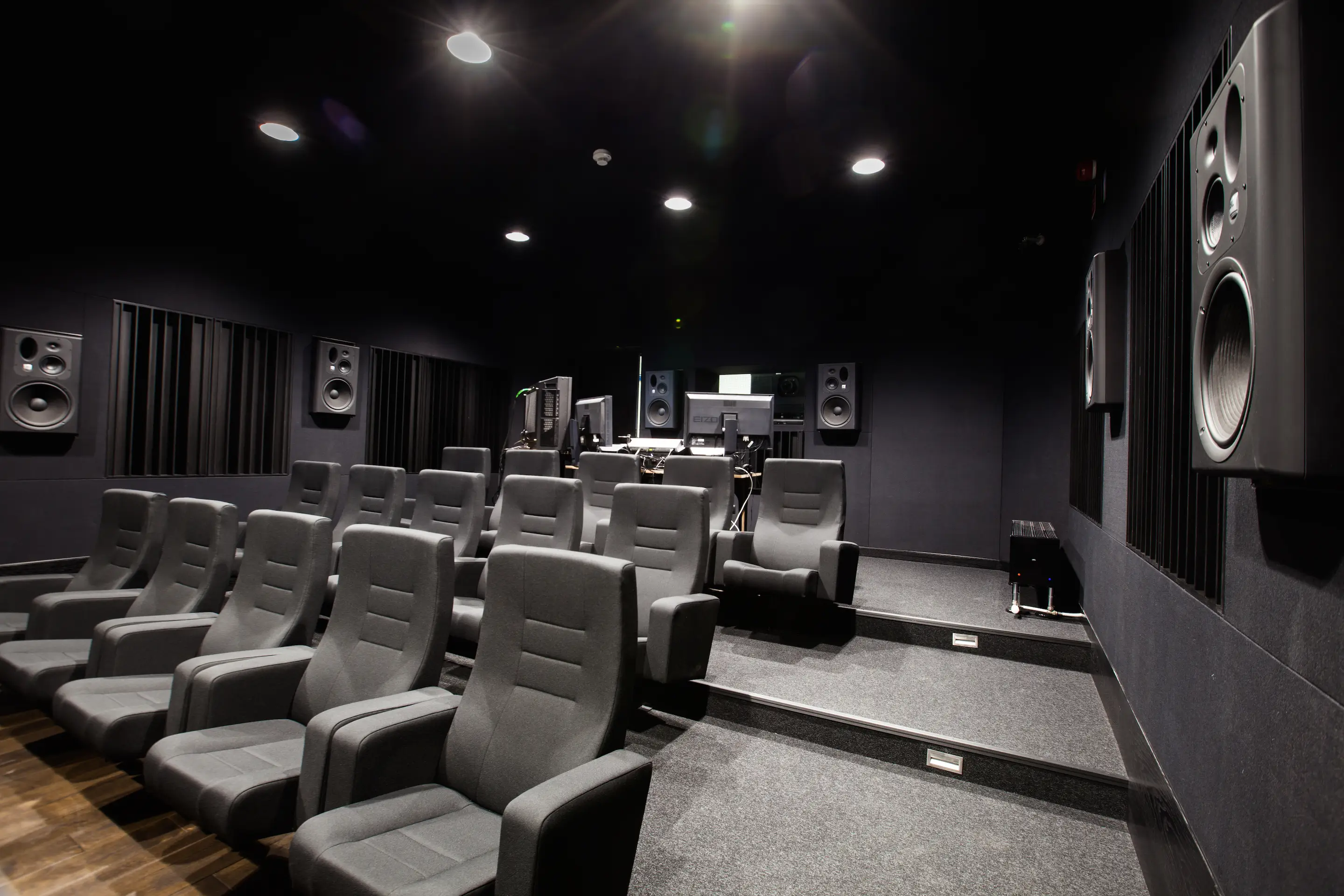 Professional screening room with studio monitors